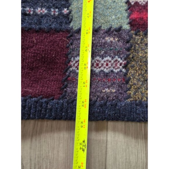 Vtg Eddie Bauer Deer Bay Blue Wool Multi-Color Patchwork Cardigan Sweater M - Picture 8 of 8